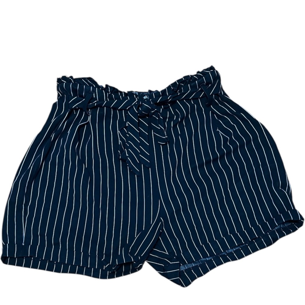 Soho Apparel Navy and White Striped High Waist Shorts